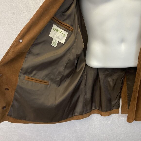 RARE Orvis Brown Suede Leather Field Jacket Mens 48 Sport Coat Throat Latch - Picture 13 of 16